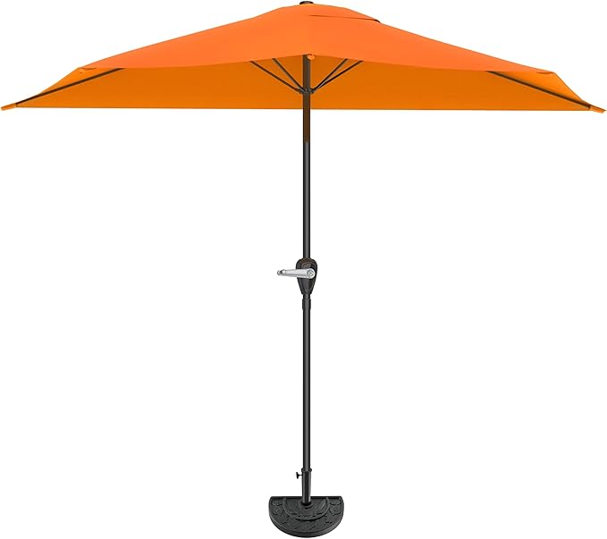 Half Umbrella Outdoor Patio Shade - 9 ft Patio Umbrella with Easy Crank and 20lb Weighted Base - Small Canopy for Balcony, Table, or Deck by Pure Garden (Terracotta)