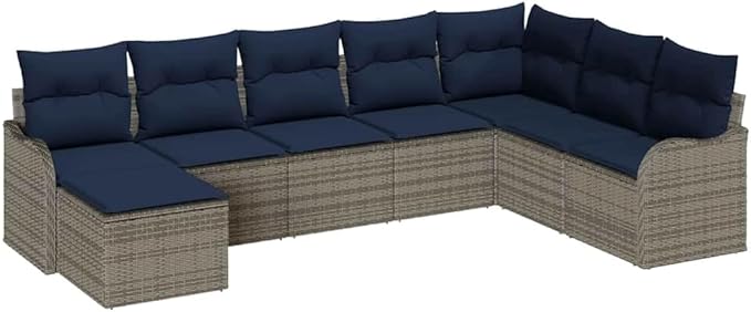 Garden Sofa Set Grey Poly Rattan Outdoor Furniture Set for Patio Conversation Sets
