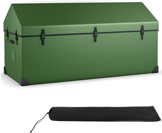 Goplus Outdoor Storage Box, 174 Gallon All Weather Outside Storage Container w/Convenient Handles & Breathable Mesh Vent, Large Waterproof Tarpaulin Deck Box for Poolside, Garden, Yard, Camping, Green