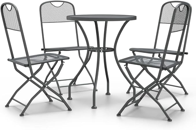 5 Piece Patio Dining Set with Expanded Metal Mesh Folding Chairs, Anthracite E-Coating Finish for Outdoor Use