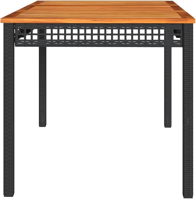 Outdoor Garden Dining Table with Acacia Wood Top and Poly Rattan Base, 55.1x31.5x29.5 Inch Patio Table Black for Backyard