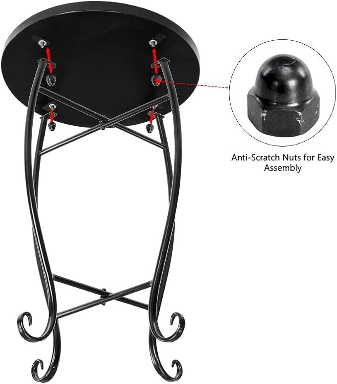 Bonnlo Mosaic Print Accent Table, 14" Round Side Table,End Table, Plant Stand Decor for Patio Porch Balcony Back Deck Pool Indoor Outdoor Coffee, Metal Cobalt Glass Top Black Iron (Yellow Sun)
