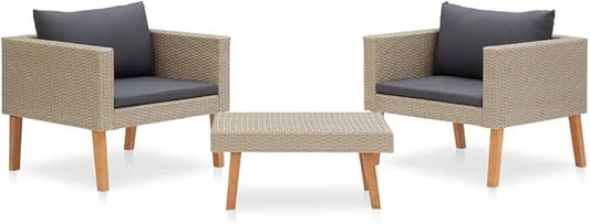 3 Piece Patio Lounge Set with Cushions Poly Rattan Beige, Outdoor Dining Chairs, Outdoor Lounge Chairs, Outdoor Sofa Set, Furniture Conversation Set for Balcony, Yard