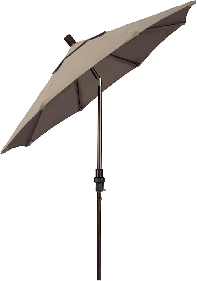 California Umbrella 7.5' Round Crank Lift, Collar Tilt, Aluminum Pole, Fiberglass Rib Patio Umbrella, Bronze Finish