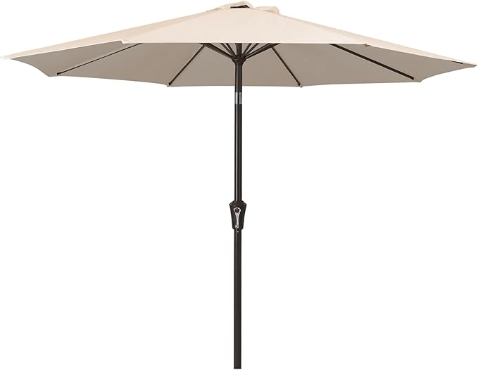 MEWAY 10ft Patio Umbrella Outdoor Table Umbrellas with Push Button Tilt and Crank, Market Umbrella 8 Sturdy Ribs for Deck, Garden, Pool and Backyard, Beige