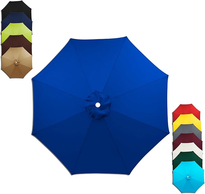 6/8 Ribs Patio Umbrella Replacement Canopy 6.5ft 7.5ft 8.2ft 8.9ft 9.8ft 11.5ft Waterproof UV Protective Replacement Parasol Fabric Cover for Garden Outdoor(Blue,9.8ft/6ribs)