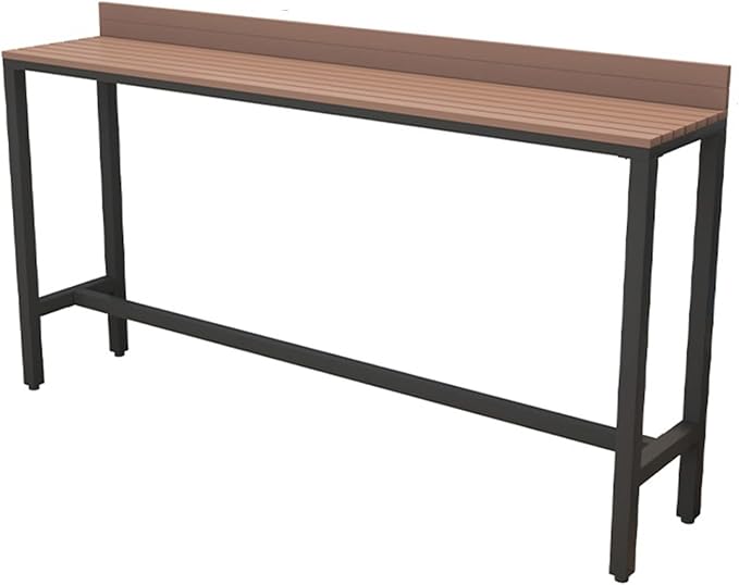 Outdoor Bar Table, Patio Pub Height Table with Anti-Fall Baffle, All-Weather Bar Height Counter Table, Narrow Dining Table for Hot Tub, Garden & Backyard(Color:Black+Wood,Size:L-78.7in)