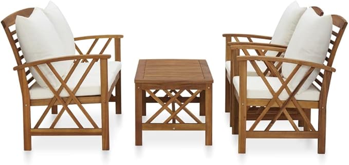 Patio Lounge Set with Cushions,Outdoor Patio Furniture,Outdoor Chat Conversation Set,Garden Furniture Sets,for Patio,Backyard,Garden,4 Piece Solid Acacia Wood