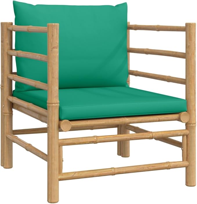 7 Piece Patio Lounge Set with Green Cushions, Sectional Sofa Patio Conversation Set Outdoor Sofa Sets Porch Furniture Set for Exhibition Garden Negotiation Area Piazza Bamboo
