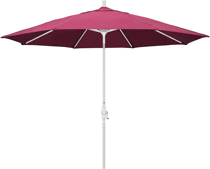 California Umbrella 11Ft Premium Sunbrella Patio Umbrella, Hand-Crank, Tilt-Collar, White Frame, Hot Pink Fabric