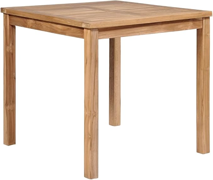 Solid Teak Wood Dining Table, 31.5 Inch Square Kitchen Table for 4 People, Natural Wood Furniture for Indoor and Outdoor Patio, Garden and Dining Room, Brown