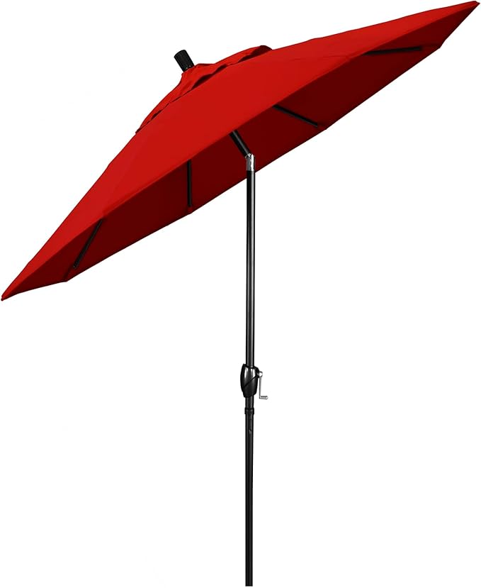 California Umbrella GSPT908302-5403 9' Round Aluminum Market, Crank Lift, Push Button Tilt, Black Pole, Sunbrella Jockey Red Patio Umbrella, 9-Feet
