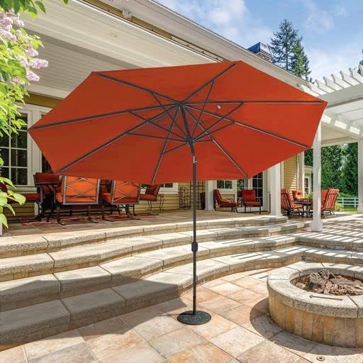 Galtech Deluxe Auto Tilt Market Umbrella, 8ft x 11ft - Outdoor Patio, Deck, Pool, Backyard Stand Alone Umbrella - Oval, Heavy Duty w/Bronze Frame & Sunbrella Fabric (Teak)