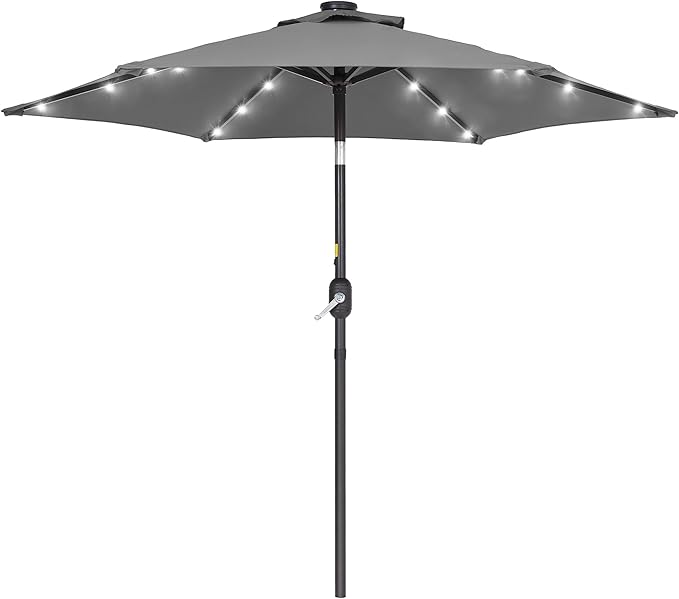 7.5ft Outdoor Umbrella Patio Umbrella with Solar Lights,18 LED Lighted Table Market Outdoor Umbrella, 2-Year-Non-Fading, for Pool, Deck, Garden,Backyard