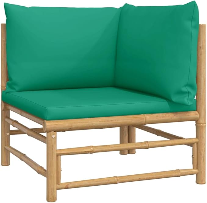 5 Piece Patio Lounge Set with Green Cushions, Porch Furniture Set Patio Conversation Set Outdoor Sofa Sets Sectional Sofa for Piazza Garden Negotiation Area Exhibition Bamboo