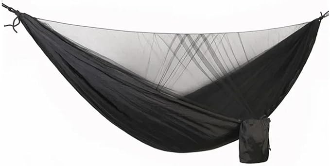 Hammocks, Camping Hammock with Mosquito Net Portable Parachute Strap Double Travel Hammock,Outdoor Backpacking Hammock Swing Chair,for Outside(Gray and Black)