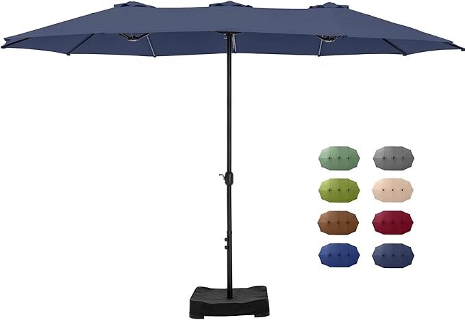 GREEN PARTY 15 ft Rectangular Patio Umbrella with Base Included, Large Double-Sided Outdoor Table Umbrella with Crank, 1.9" Pole UPF 50+ UV Resistant for Pool Deck Backyard Garden, Navy Blue