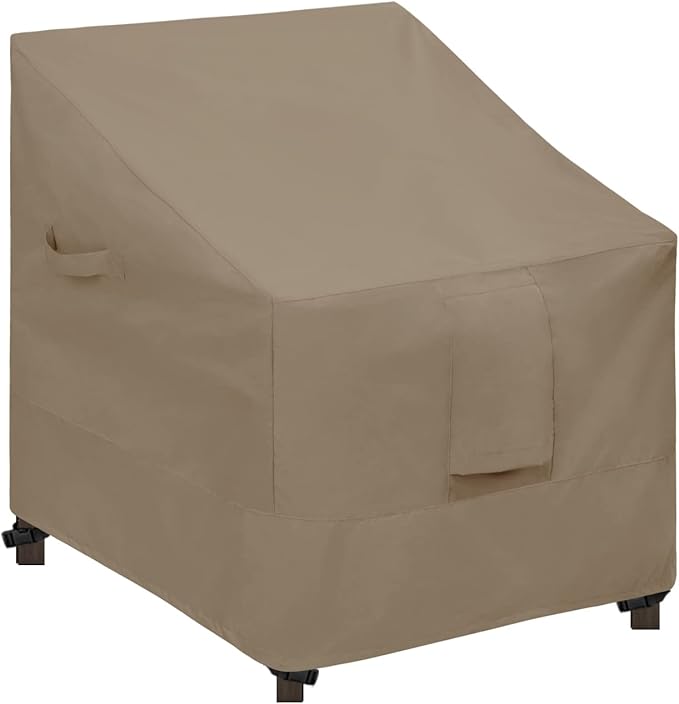 Easy-Going Stackable Patio Chair Cover UV Resistant Outdoor Chair Cover Waterproof Lawn Patio Furniture Covers Fits for 4-6 Stackable Dining Chairs (1 Pack-28Wx36Dx47H inch, Camel)