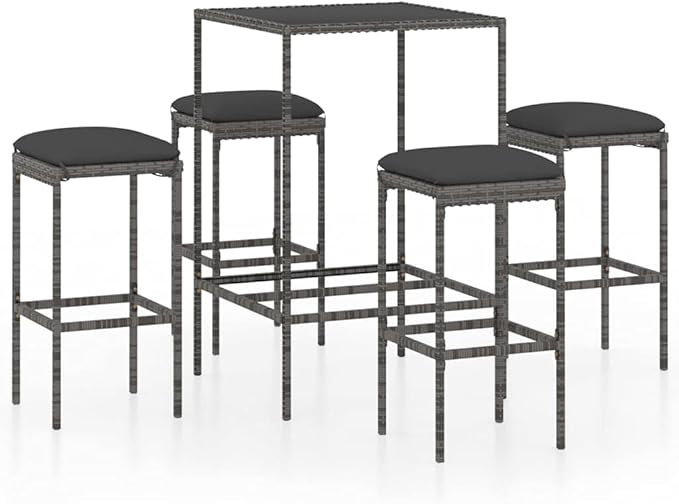 Patio Bar Set with Cushions,Garden Table and Chairs Sets,Garden Conversation Sets, Outdoor Patio Furniture,for Patio,Backyard,Garden,5 Piece Poly Rattan Gray