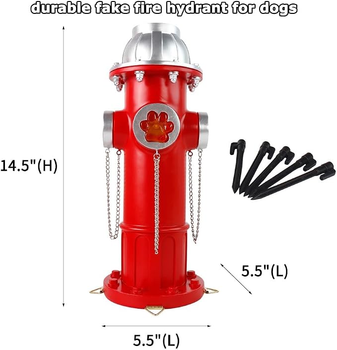 Fake Fire Hydrant Statues for Dogs to Pee On, Solar Light Fire Hydrant with Glowing Paw Prints for Garden Statues Lawn Outdoor Decorations, 14.5" Tall