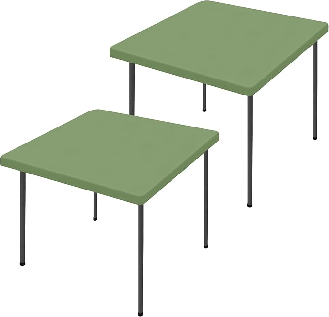 Moosfor Spandex Picnic Table Cloth 2 Pack, Elastic Fitted Tablecloths for Square Tables, Stretch Washable Patio Table Cover for Outdoor, Camping, Banquet and Parties (Sage Green, 34"x34")