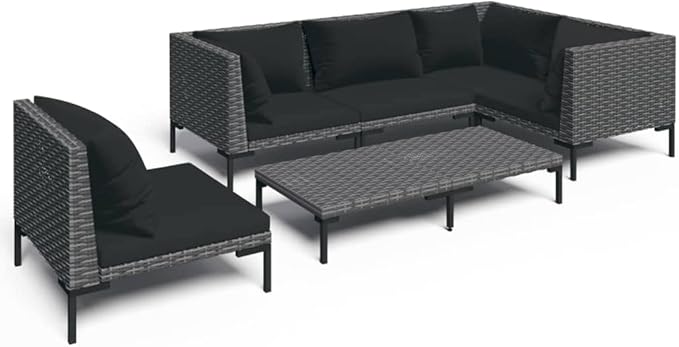 Patio Lounge Set with Cushions,Outdoor Table and Chairs Set,Terrace Conversation Set Furniture,Outdoor Furniture,for Garden,Backyard,6 Piece Poly Rattan Dark Gray