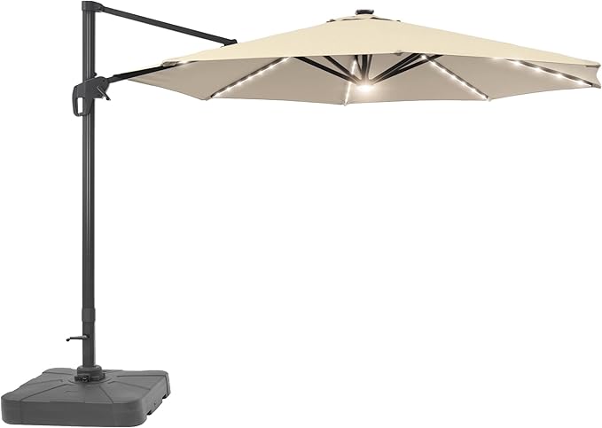 FLAME&SHADE 11 ft Cantilever Offset Patio Umbrella, Large Heavy Duty Outdoor Patio Umbrella Aluminum 360° Rotation Round Outdoor Umbrella for Deck,Pool,Backyard