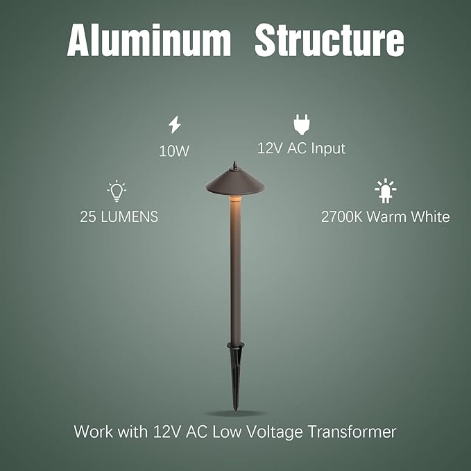 Outdoor Lights Landscape Lighting Night Light 10 Watt Pro Style Light Decorative Pathway Landscape LightsLow Voltage Pro Path Yard Lights for Garden Landscape Path Pathway Lights Lawn Lamp, Aged Brass