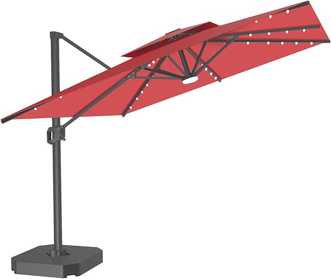 Aegis Pro 10' X 10' Cantilever Umbrella with Built-In LED Lights, Reinforced Aluminum Ribs & Pole, 360-Degree Rotation, Includes Cover for Garden Deck Pool Patio