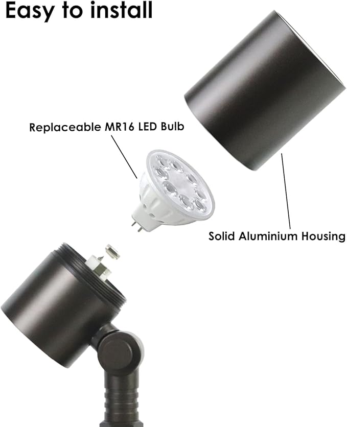 Cheopha 12V Outdoor Low Voltage Landscape Down Light, Replaceable 5W MR16 LED Bulb (2700K Warm White), IP65 Waterproof Aluminum Spotlight for Tree, Garden, Lawn and Yard Lights 1-Pack