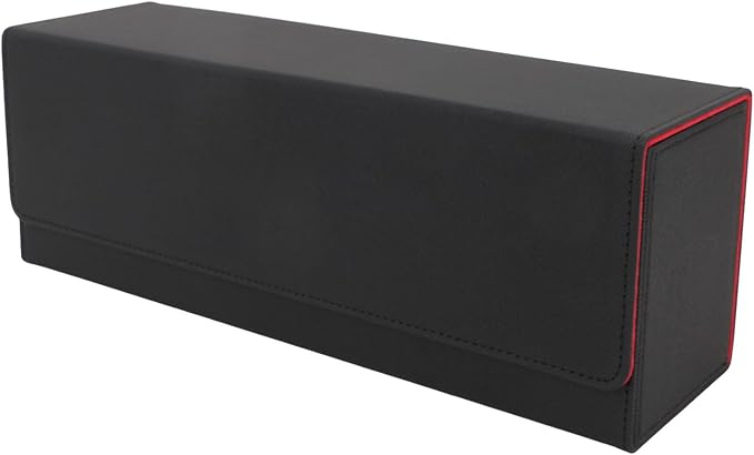 Alomejor PU Leather Card Storage Box, Large Capacity Magnetic Closure Deck for 400+ Cards with Felt Lining, Elegant Design for Tarot and Game Cards (Black Red)
