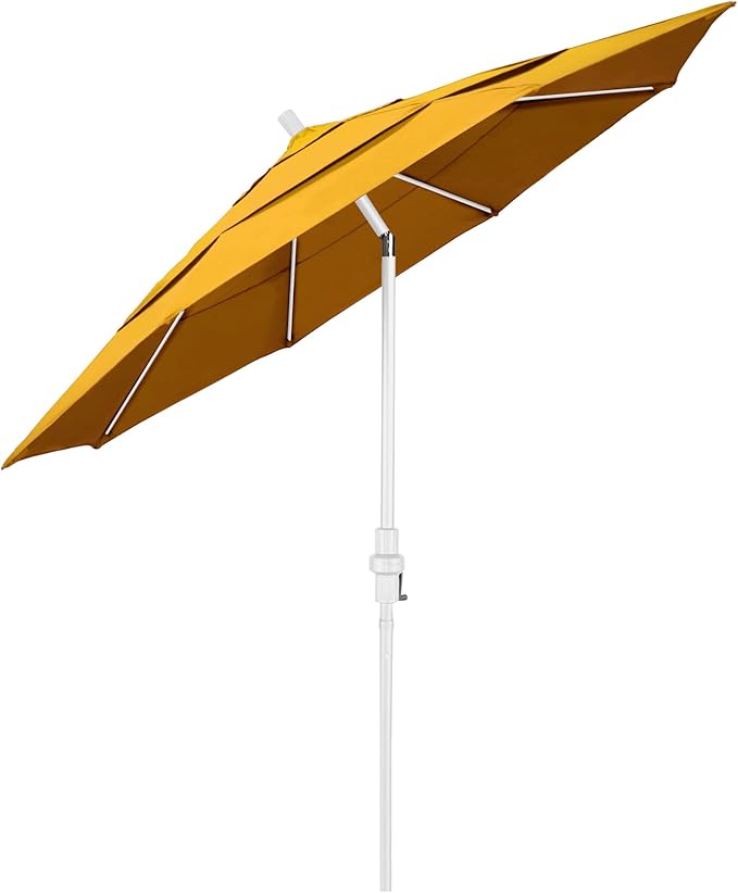 California Umbrella 11' Round Fiberglass Rib Market Umbrella, Crank Lift, Collar Tilt, Yellow, White Pole (GSCUF118170-SA57-DWV)
