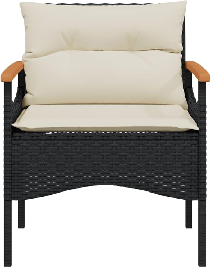 4 Piece Patio Sofa Set Black Poly Rattan Outdoor Conversation Set with Cream Cushions for Backyard Patio Balcony Porch