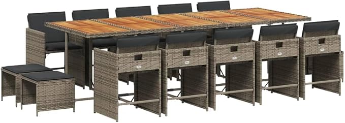 15 Piece Patio Dining Set with Cushions, Space-Saving Cube Outdoor Garden Furniture, Poly Rattan Table and Chairs for Backyard