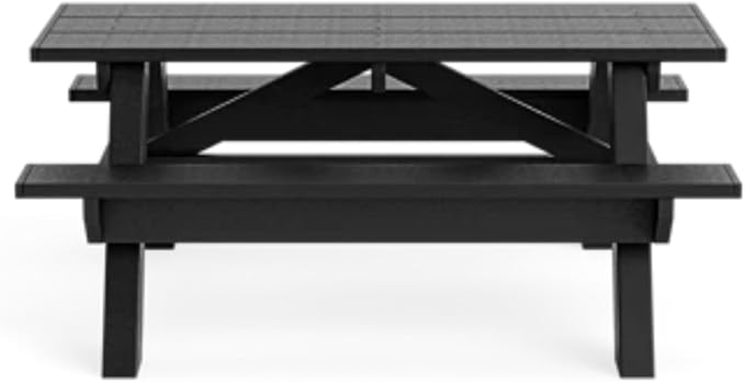 Standard 6 Foot Picnic Table Made of 100% Recycled Engineered Plastic Wood | Lifetime Durability, Low Maintenance Wood Look, Weather Resistant, Portable Picnic Table | Black
