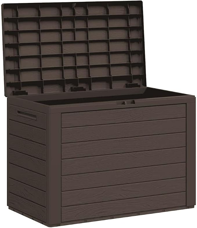 Outdoor Storage Box Brown 30.7x17.3x21.7 Inches, Patio Furniture Covers Organizer for Pillows Blankets Cushions, Durable PP Plastic Deck Box with Lockable Lid for Garden Backyard