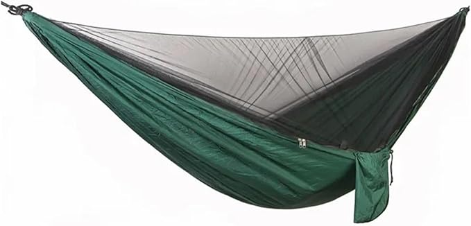 Hammocks, Camping Hammock with Mosquito Net Portable Parachute Strap Double Travel Hammock,Outdoor Backpacking Hammock Swing Chair,for Outside(Dark Green)