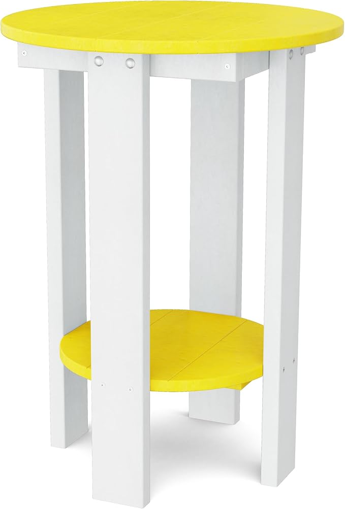 Wildridge Heritage Balcony Table, Lemon Yellow and White - Outdoor Weather Resistant Recycled Plastic Furniture for Patio