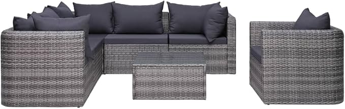 Patio Lounge Set with Cushions,Outdoor Tables and Chairs,Outdoor Furniture Sets,Patio Conversation Sets,for Garden,Deck,Backyard,7 Piece Poly Rattan Gray