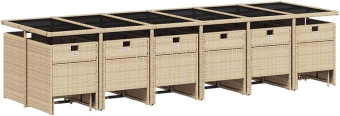 17 Piece PE Rattan Patio Dining Set, Foldable Cube Table and Chairs with Cushions, Space-Saving Outdoor Garden Furniture for Backyard and Patio, Beige and Black