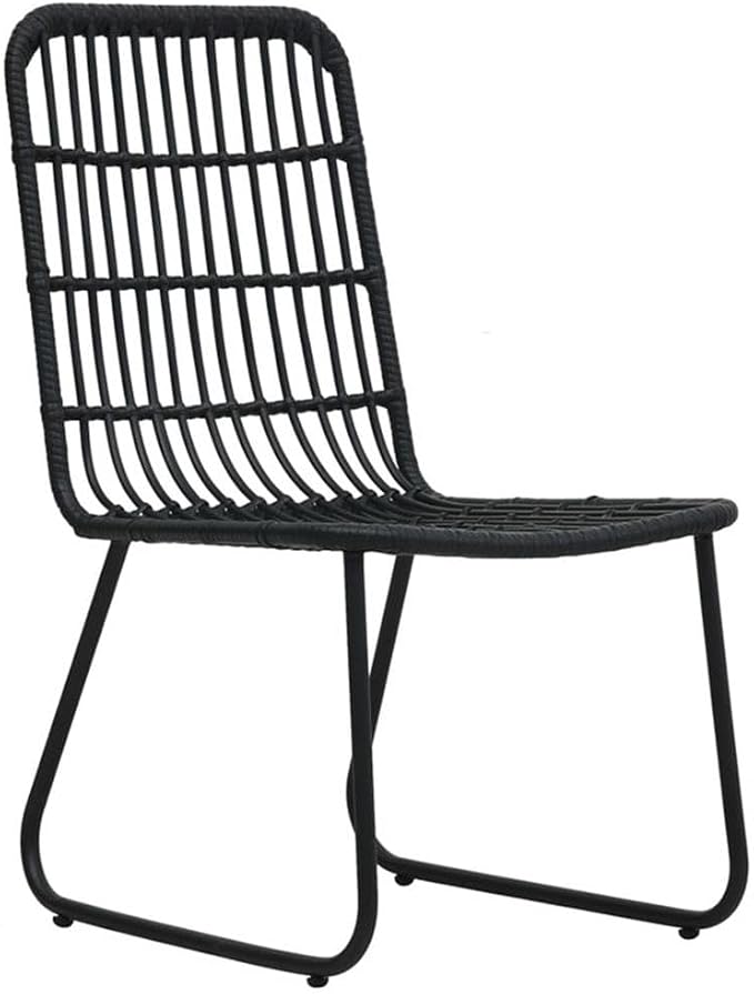 BOWERY HILL 5-Piece Outdoor Patio Dining Set, Poly Rattan in Black, Powder-Coated Steel Frame, Weatherproof, Stackable Chairs, Sleek Modern Design, Space-Saving, Comfortably Seats 4, 59.1 in Table