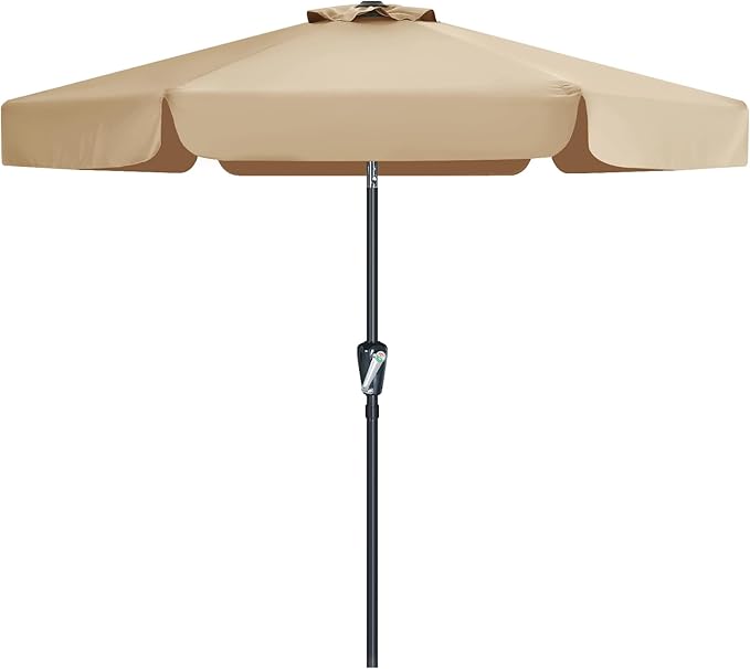 MASTERCANOPY 7.5ft Patio Umbrella with Valance, Crank and Tilt – 6 Ribs Outdoor Market Umbrella, UV/Fade Resistant, Waterproof Canopy with Wind Vent for Garden, Deck, Backyard, Pool (Tan)