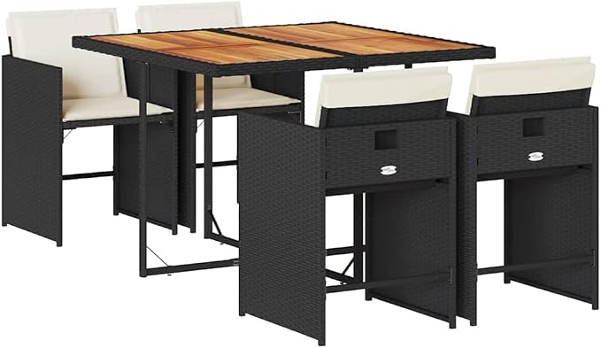 5 Piece Patio Dining Set, 4-Seater Outdoor Garden Furniture with Foldable Chairs and Acacia Wood Table, Space-Saving Cube Design