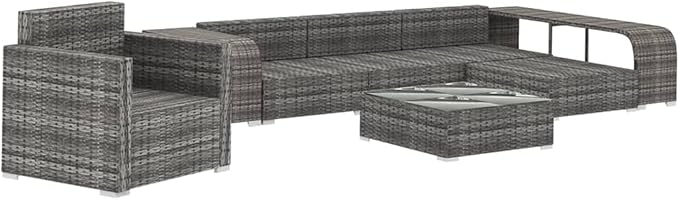 Patio Lounge Set with Cushions,Outdoor Furniture,Outdoor Furniture Sets,Patio Conversation Sets,for Garden,Deck,Backyard,8 Piece Poly Rattan Gray