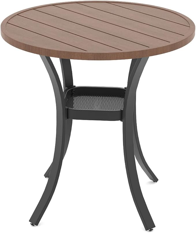 Outdoor Dining Table,27.5" Round Patio Table for Lawn Garden Backyard,All Weather Metal Frame,Brown