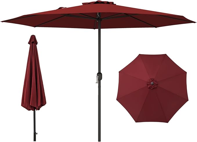12FT Patio Umbrella, Outdoor Table Umbrella with Crank Handle, 8 Sturdy Ribs, Sun-protection & Waterproof Canopy, Top Air Vent, Market Umbrella for Garden, Lawn, Deck, Backyard, Poolside