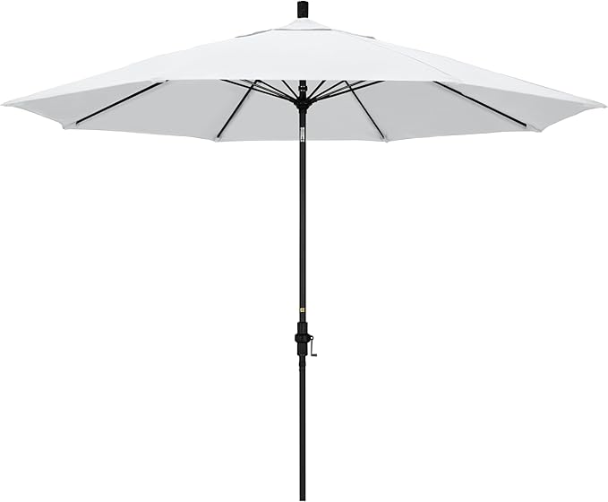 California Umbrella 11Ft Fiberglass Rib Patio Umbrella, Hand-Crank, Tilt-Collar, Black Frame, Solution Dyed White Fabric