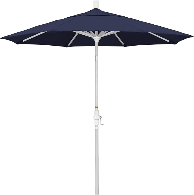 California Umbrella 7.5' Rd. Aluminum Patio Umbrella, Crank Lift, Collar Tilt, White