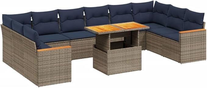 vidaXL Patio Sofa Set with Cushions 11 Piece, Outdoor Sectional Sofa Couch, Patio Conversation Set for Garden Backyard, Gray Poly Rattan