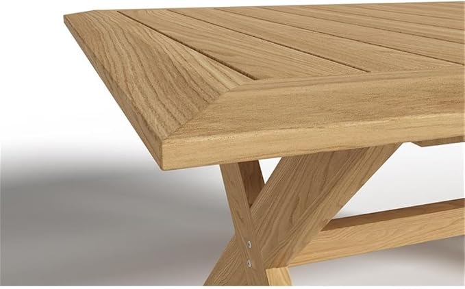 Pemberly Row 78.75-Inch Rectangular Outdoor Teak Dining Table, Natural Finish, Premium Teak Wood, Rustic Slatted Top, Weather-Resistant Patio Furniture for Backyard or Garden Dining Use